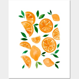 Watercolor lemons orange and green Posters and Art